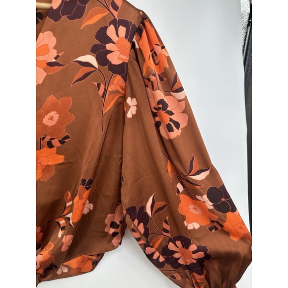 DR2 Daniel Rainn Ladies Size XL Orange  Floral Button Up Tie Front Blouse Classy - Picture 5 of 11